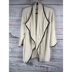 St John Collection Sweater Women's Medium Wool Leather Trim Open Front Jacket